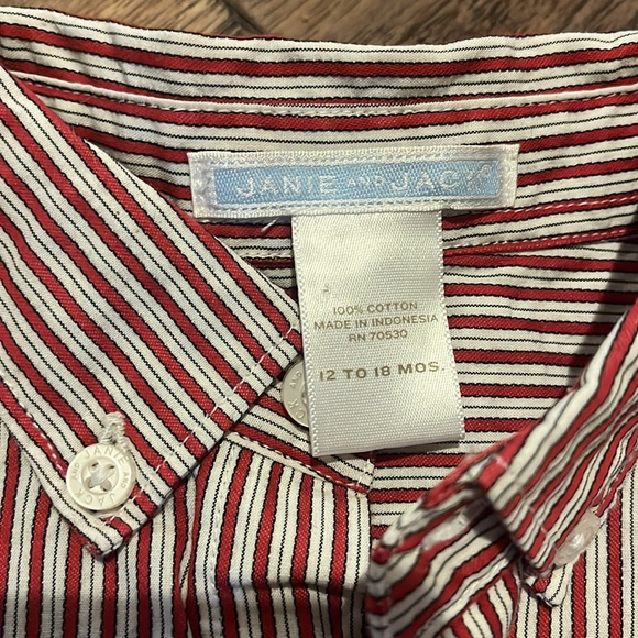 Jamie and Jack Red striped long sleeve buttondown 12-18Months - Picture 4 of 4